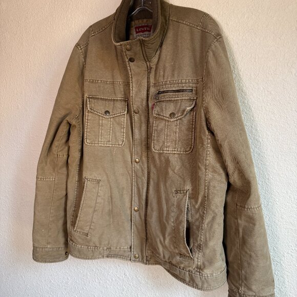 Levi's🤘🏽Canvas Trucker Jacket \\ Size L // Quilted Lining \\ Barn Coat Utility - Picture 1 of 12